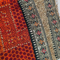 MIJAAT Pahadi Short Pichoda Stole | Georgette Chicken Fabric | Dark Green Jhalar Lace Border