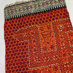 MIJAAT Pahadi Short Pichoda Stole | Georgette Chicken Fabric | Dark Green Jhalar Lace Border