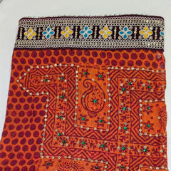 MIJAAT Pahadi Short Pichoda Stole | Georgette Chicken Fabric | Maroon Payal Lace Border with Blue-Yellow Floral Threadwork