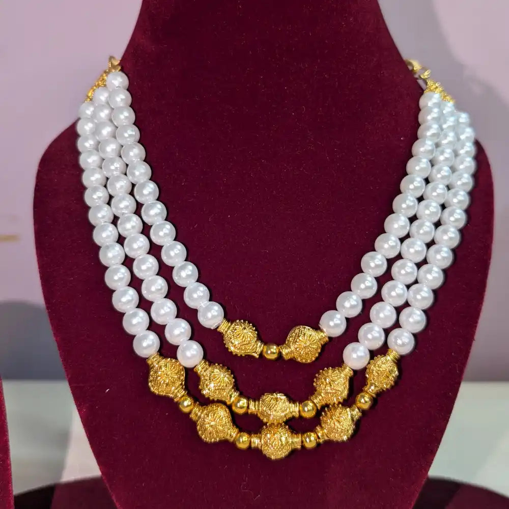 white Three Layer Mala