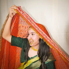 MIJAAT Pahadi Pichoda Full Size | Georgette Chicken | Red Kasab Lace Border