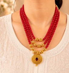 Traditional Uttarakhand Pahadi Mala – Red Beaded Kumaoni & Garhwali Bridal Necklace