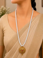 Traditional Pahadi Pearl Mala with Temple Pendant | Uttarakhand Inspired Long Necklace
