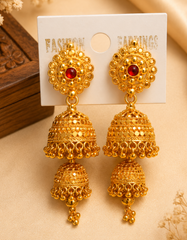 Traditional Uttarakhand Double Layer Gold-Tone Earrings