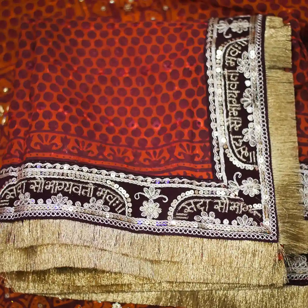 MIJAAT Pahadi Short Pichoda Stall | Maroon Kasab Lace | Sada Sobhagywati Bhawah