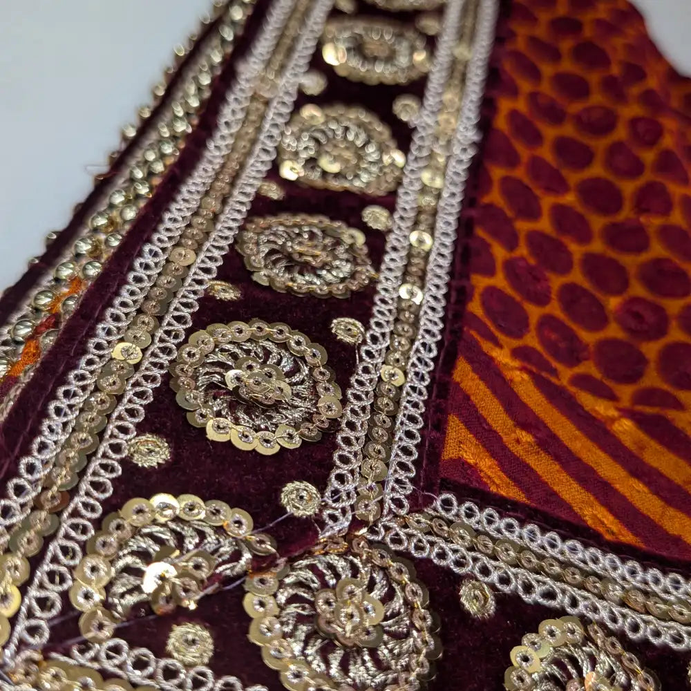 MIJAAT Full Size Pahadi Pichoda | Georgette Chicken Fabric | Maroon Payal Lace Border