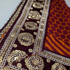 MIJAAT Full Size Pahadi Pichoda | Georgette Chicken Fabric | Maroon Payal Lace Border