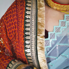 MIJAAT Pahadi Short Pichoda Stall | Georgette Chicken | Dark Green Kasab Lace Border