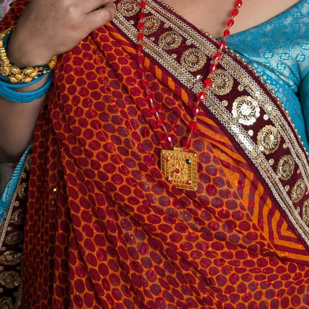 MIJAAT Full Size Pahadi Pichoda | Georgette Chicken Fabric | Maroon Payal Lace Border