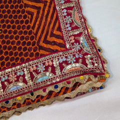 MIJAAT Full Size Pahadi Pichoda | Georgette Chicken Fabric | Red Katdani Flower Lace Border