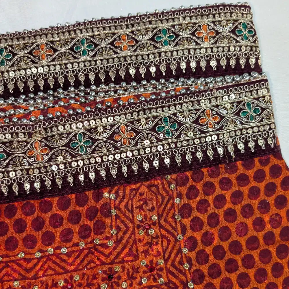 MIJAAT Pahadi Short Pichoda Stole | Georgette Chicken Fabric | Maroon Floral Payal Lace Border