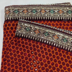 MIJAAT Pahadi Short Pichoda Stole | Georgette Chicken Fabric | Maroon Floral Payal Lace Border