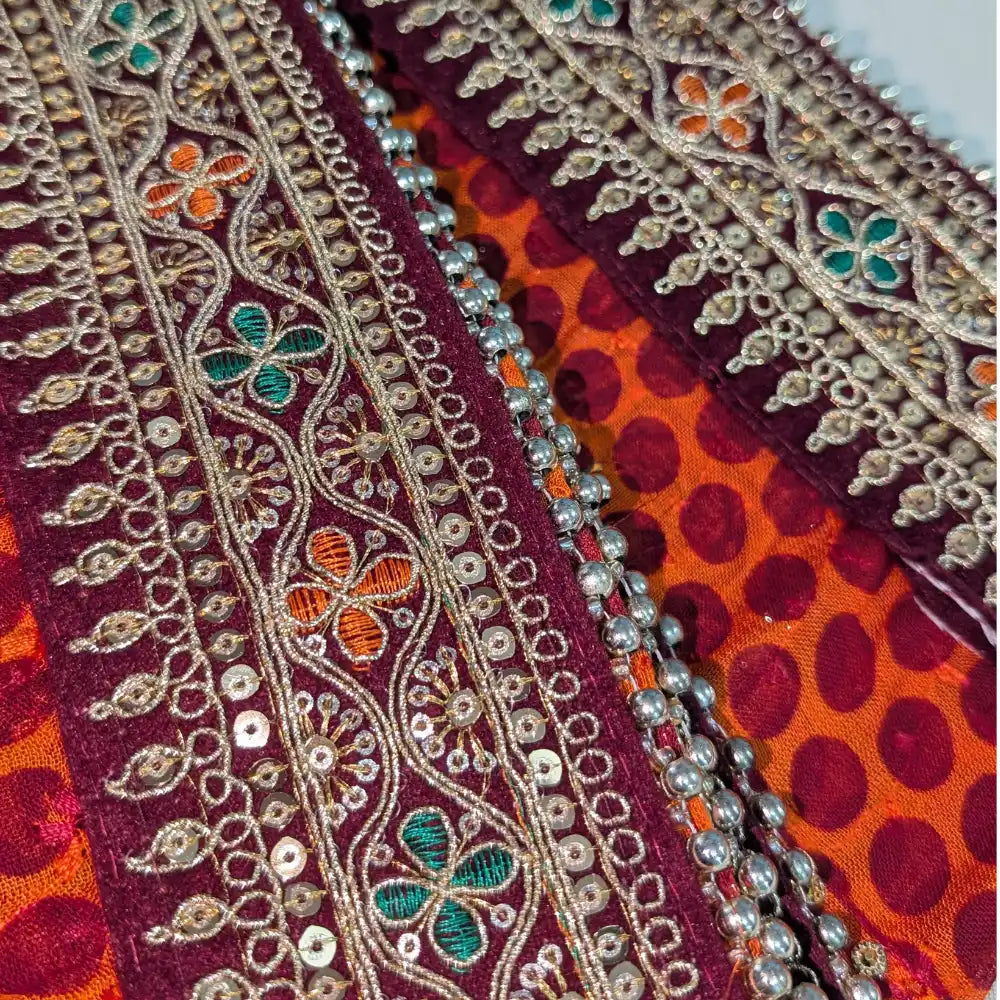 MIJAAT Pahadi Short Pichoda Stole | Georgette Chicken Fabric | Maroon Floral Payal Lace Border