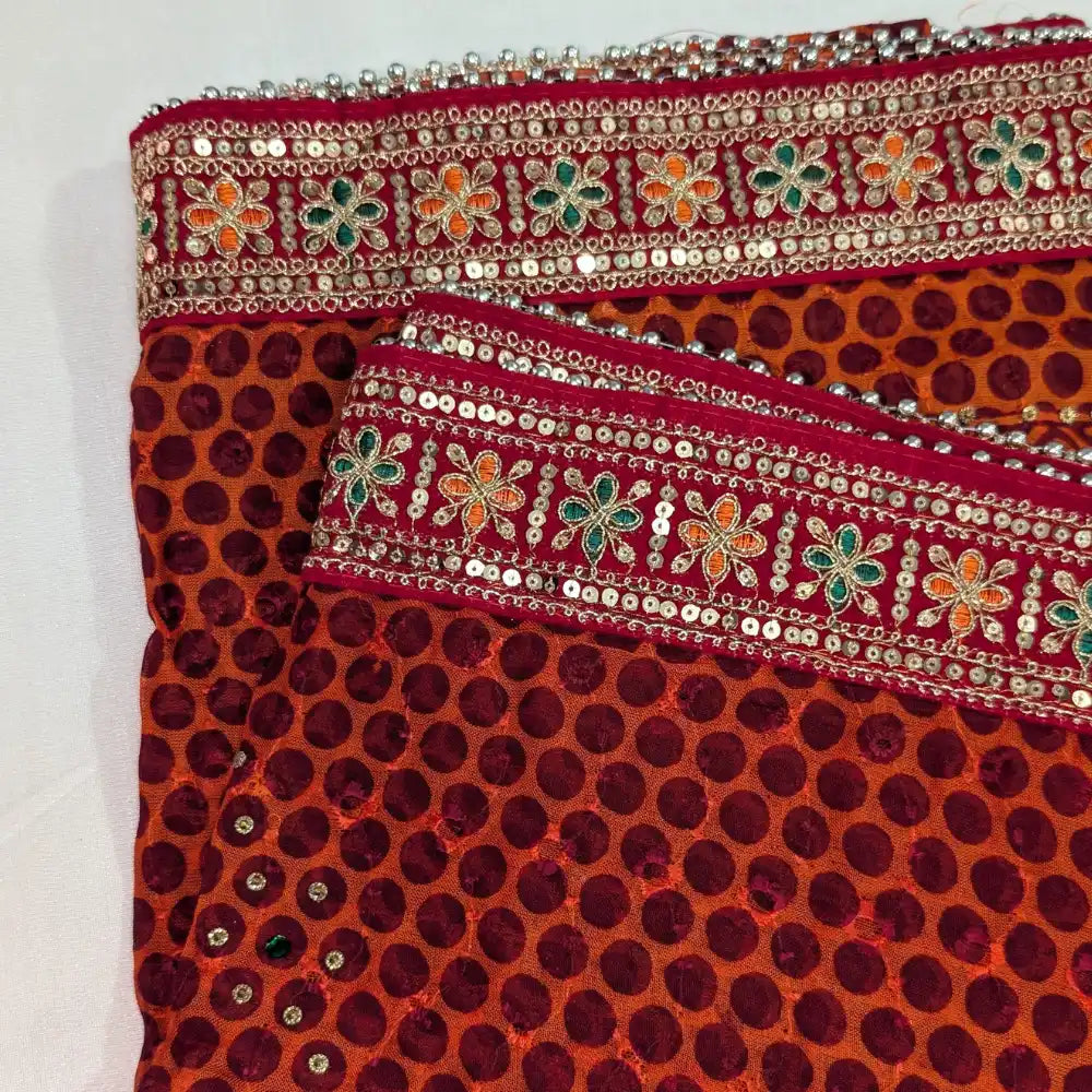 MIJAAT Short Pichoda Stall | Georgette Chicken Fabric | Red Multicolour Floral Lace Border