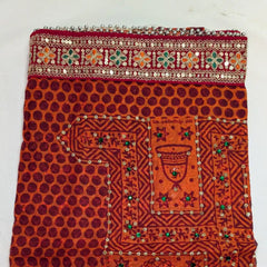 MIJAAT Short Pichoda Stall | Georgette Chicken Fabric | Red Multicolour Floral Lace Border