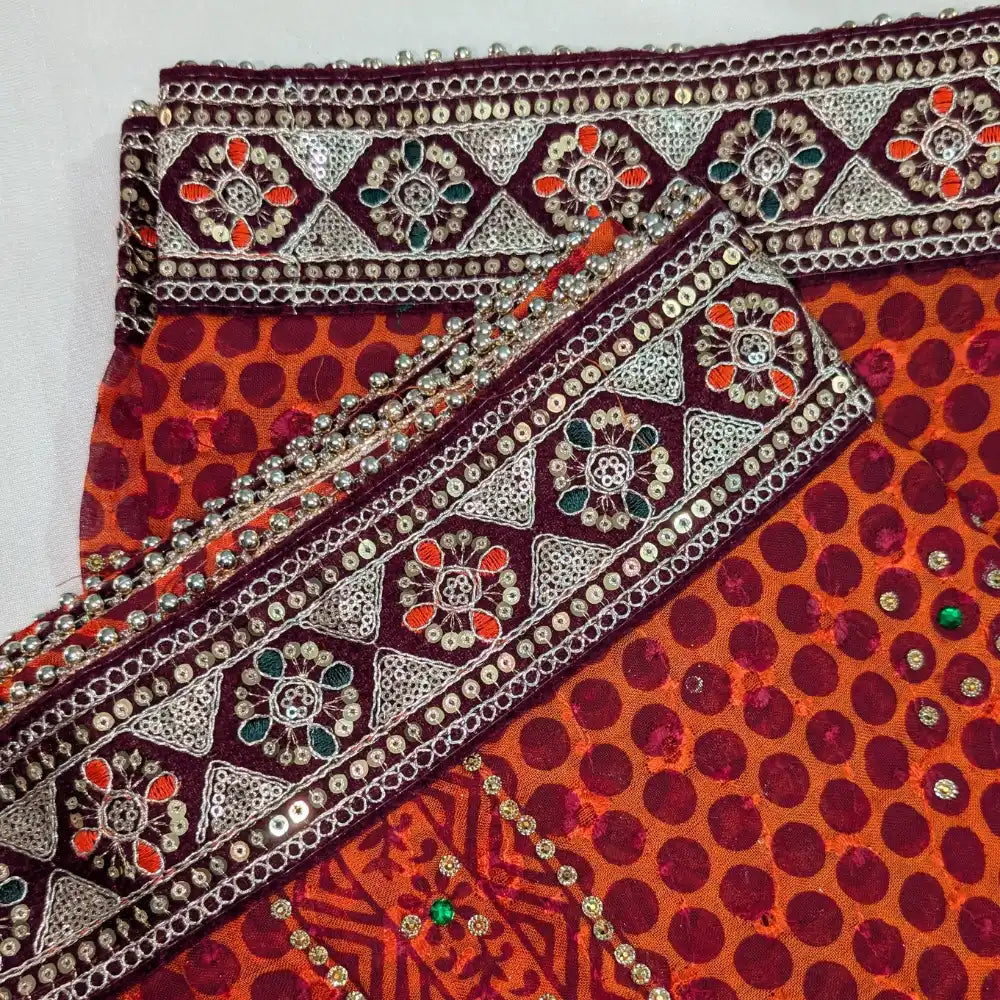Title: MIJAAT Pahadi Short Pichoda Stole | Georgette Chicken Fabric | Maroon Payal Border