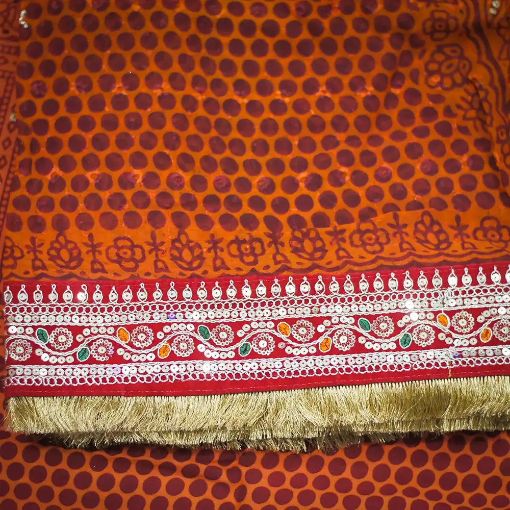 MIJAAT Pahadi Pichoda Full Size | Georgette Chicken | Red Kasab Lace Border