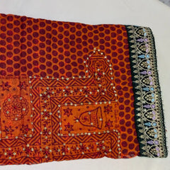 MIJAAT Pahadi Short Pichoda Stole | Georgette Chicken Fabric | Dark Green Payal Border with Lavender-Blue Leaf Threadwork