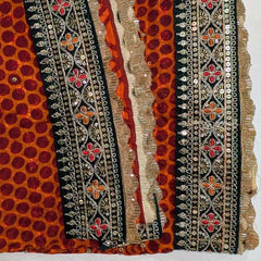 MIJAAT Pahadi Short Pichoda Stole | Georgette Chicken Fabric | Dark Green Katdani Border with Red-Orange Diamond Threadwork