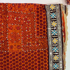 MIJAAT Pahadi Short Pichoda Stole | Georgette Chicken Fabric | Maroon Katdani Border with Blue-Yellow Floral Threadwork