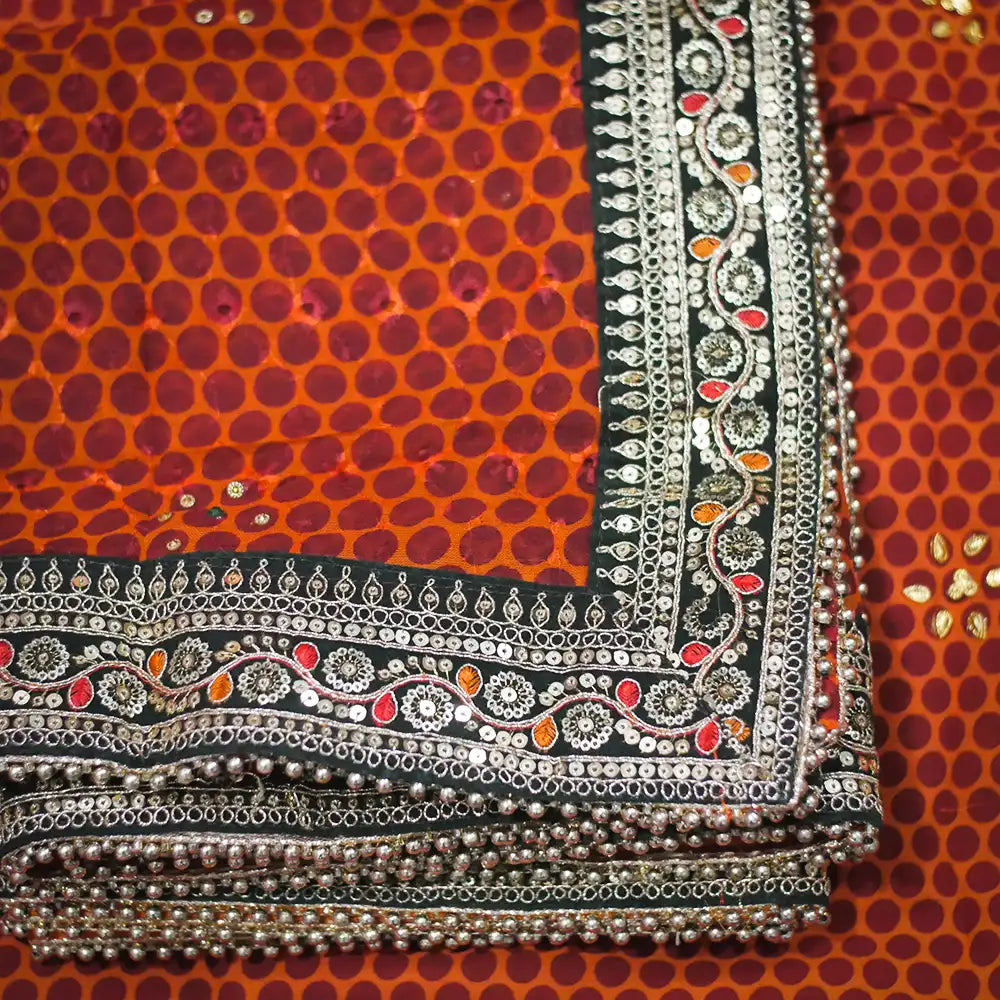 MIJAAT Pahadi Short Pichoda Stall | Georgette Chicken | Dark Green Payal Border