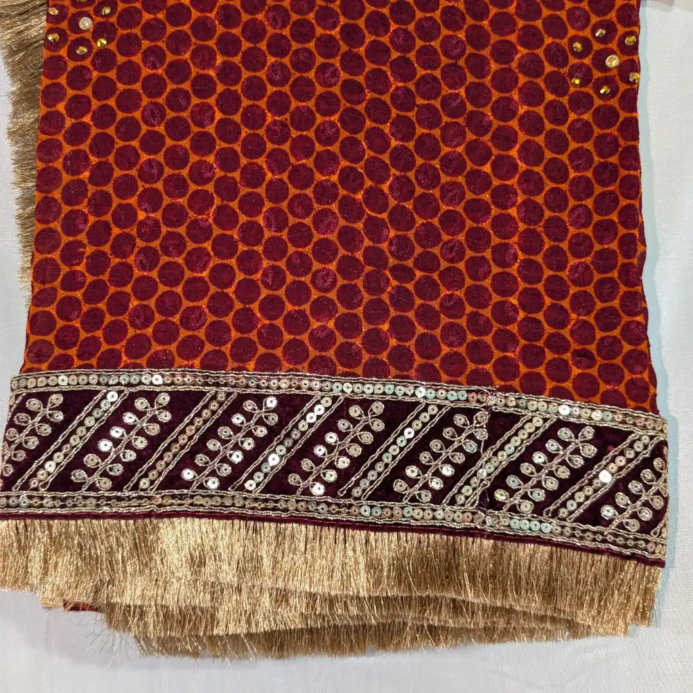 MIJAAT Pahadi Pichoda Full Size | Georgette Chicken | Maroon Kasab Lace Border