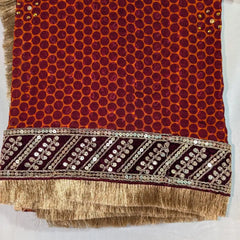 MIJAAT Pahadi Pichoda Full Size | Georgette Chicken | Maroon Kasab Lace Border