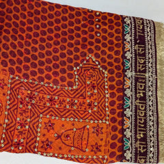 MIJAAT Pahadi Short Pichoda Stole | Georgette Chicken Fabric | Maroon Sada Saubhagyawati Kasab Lace Border
