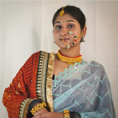 MIJAAT Pahadi Short Pichoda Stall | Georgette Chicken | Dark Green Kasab Lace Border