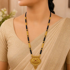 Latest Black Beads Mangalsutra with Golden Pendant