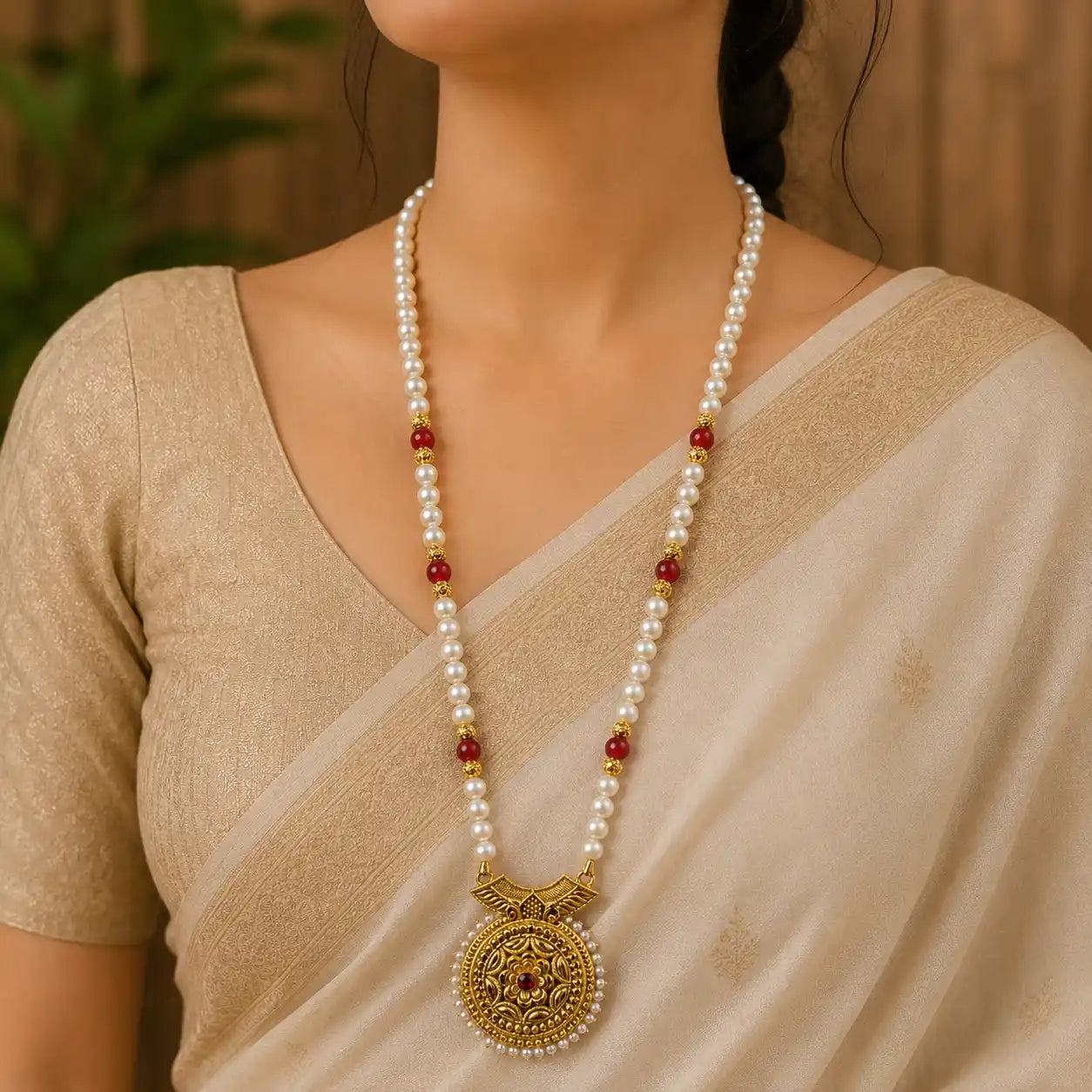 Traditional Pahadi Mala with Red Beads