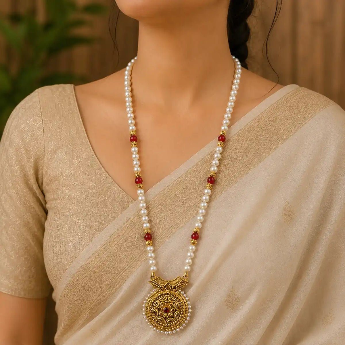Traditional Pahadi Mala with Red Beads