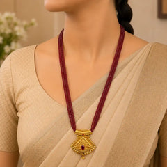 Red Hydro Mala 5  Palla with Golden Pendent