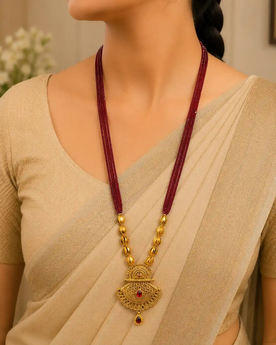 Red Hydro Mala 5  Palla Mala With Golden Beards