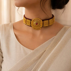 Kumauni Guloband Maroon Base with Red Stone