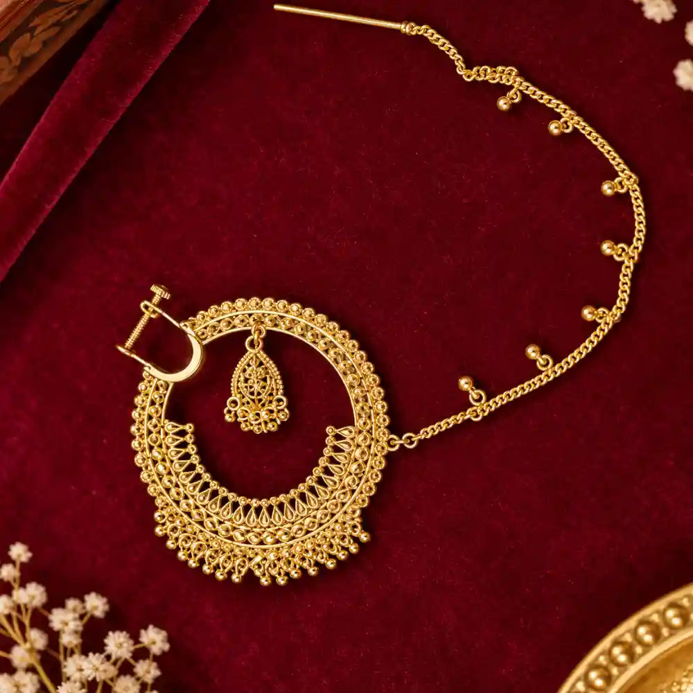 Gold Tone Pahadi Screw Nath | Non-Piercing