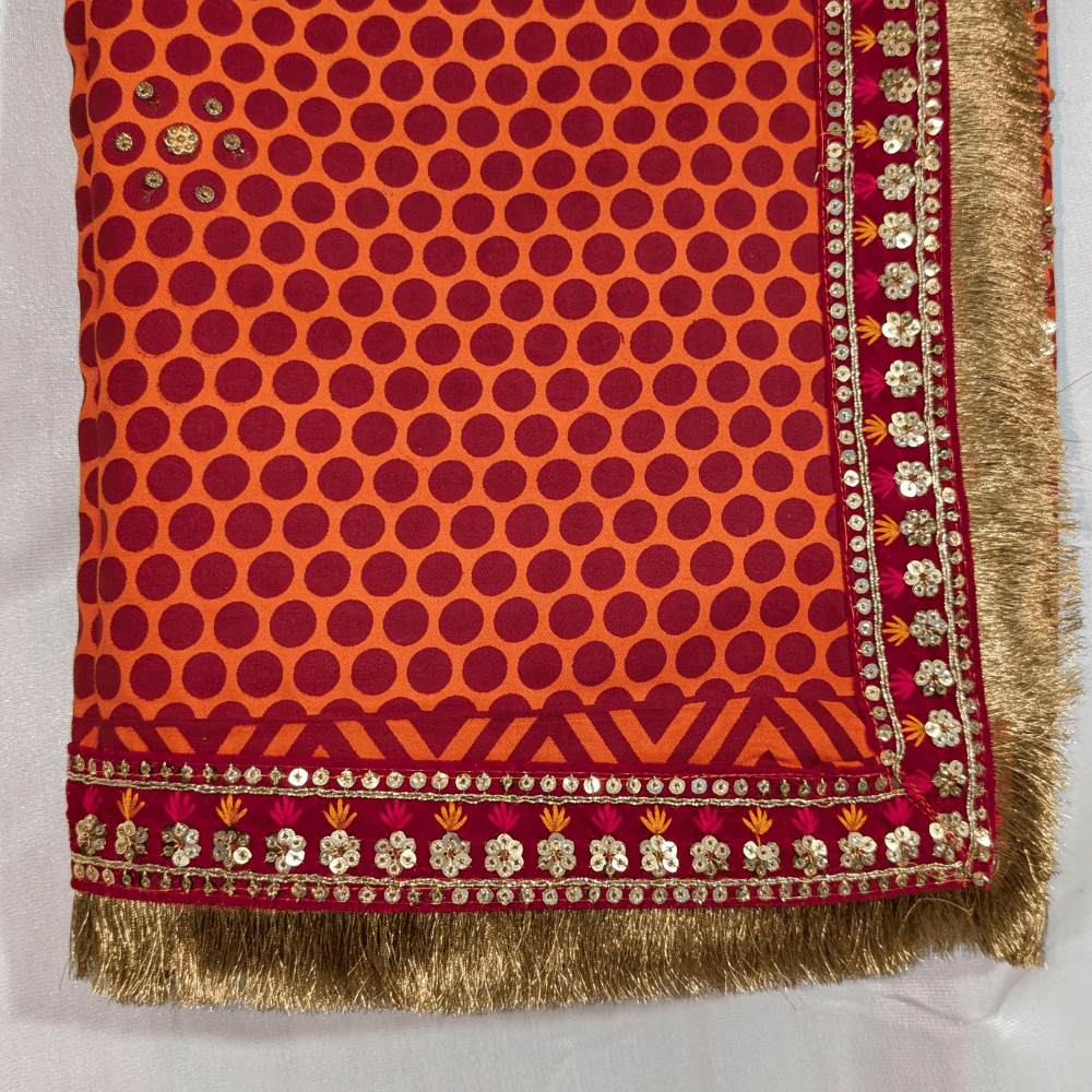 MIJAAT Pahadi Short Pichoda Stall | Riyon Cotton | Red Kasab Lace Border