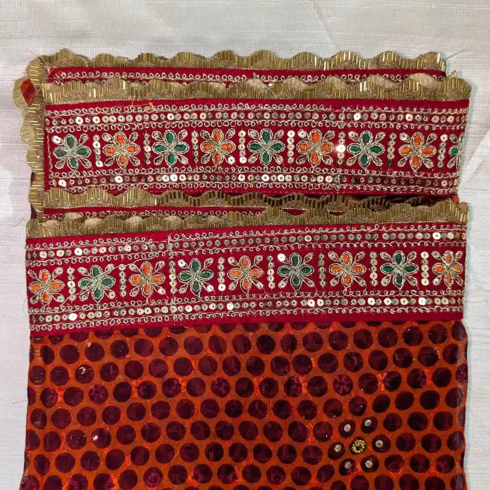 MIJAAT Pahadi Short Pichoda Stall | Georgette Chicken | Red Katdani Lace Border