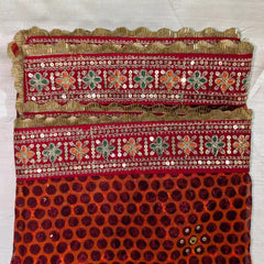 MIJAAT Pahadi Short Pichoda Stall | Georgette Chicken | Red Katdani Lace Border