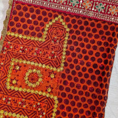 MIJAAT Pahadi Short Pichoda Stall | Georgette Chicken | Red Katdani Lace Border