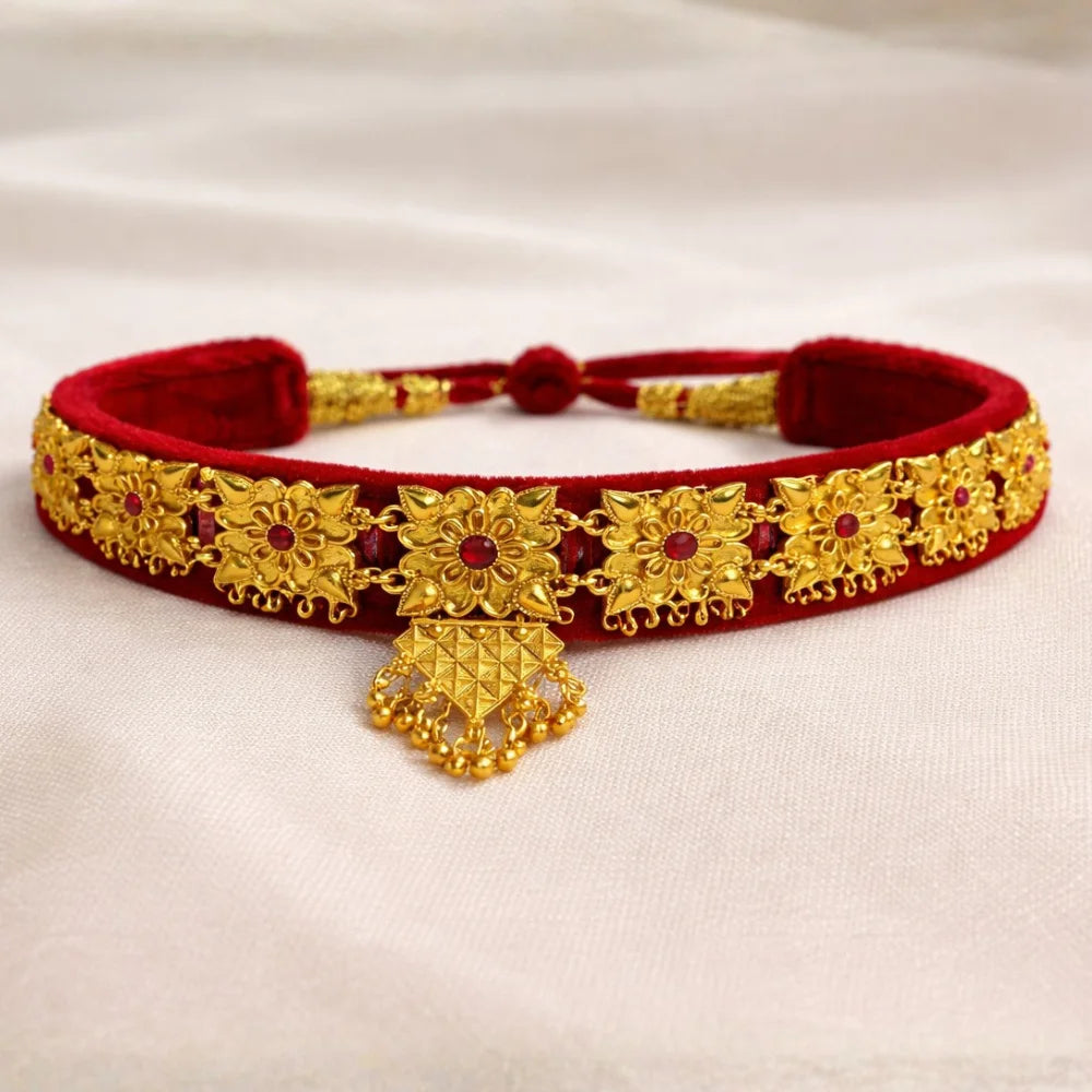 Gold galoband with red velvet band 