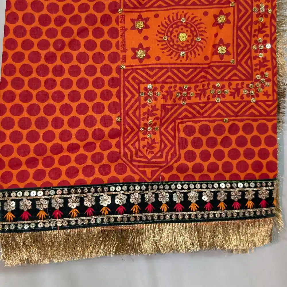 MIJAAT Short Size Pahadi Pichoda | Green Floral Kasab Lace Border
