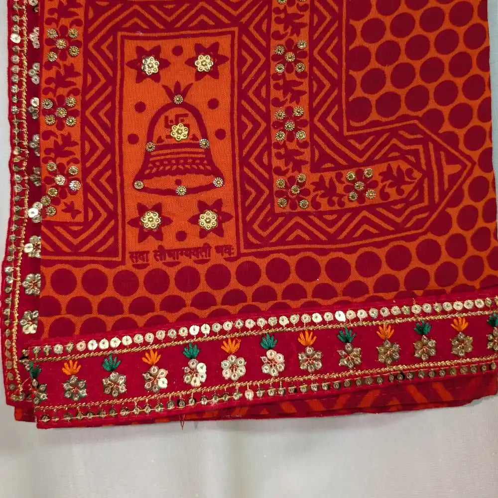 MIJAAT Short Pichoda Stall | Riyon Fabric | Red Flower Lace Border