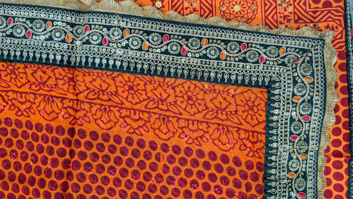 MIJAAT Full Size Pahadi Pichoda | Georgette Chicken Fabric | Green Katdani