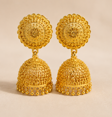 Royal Filigree Jhumka Earrings – Traditional Gold-Tone  Earrings for Women