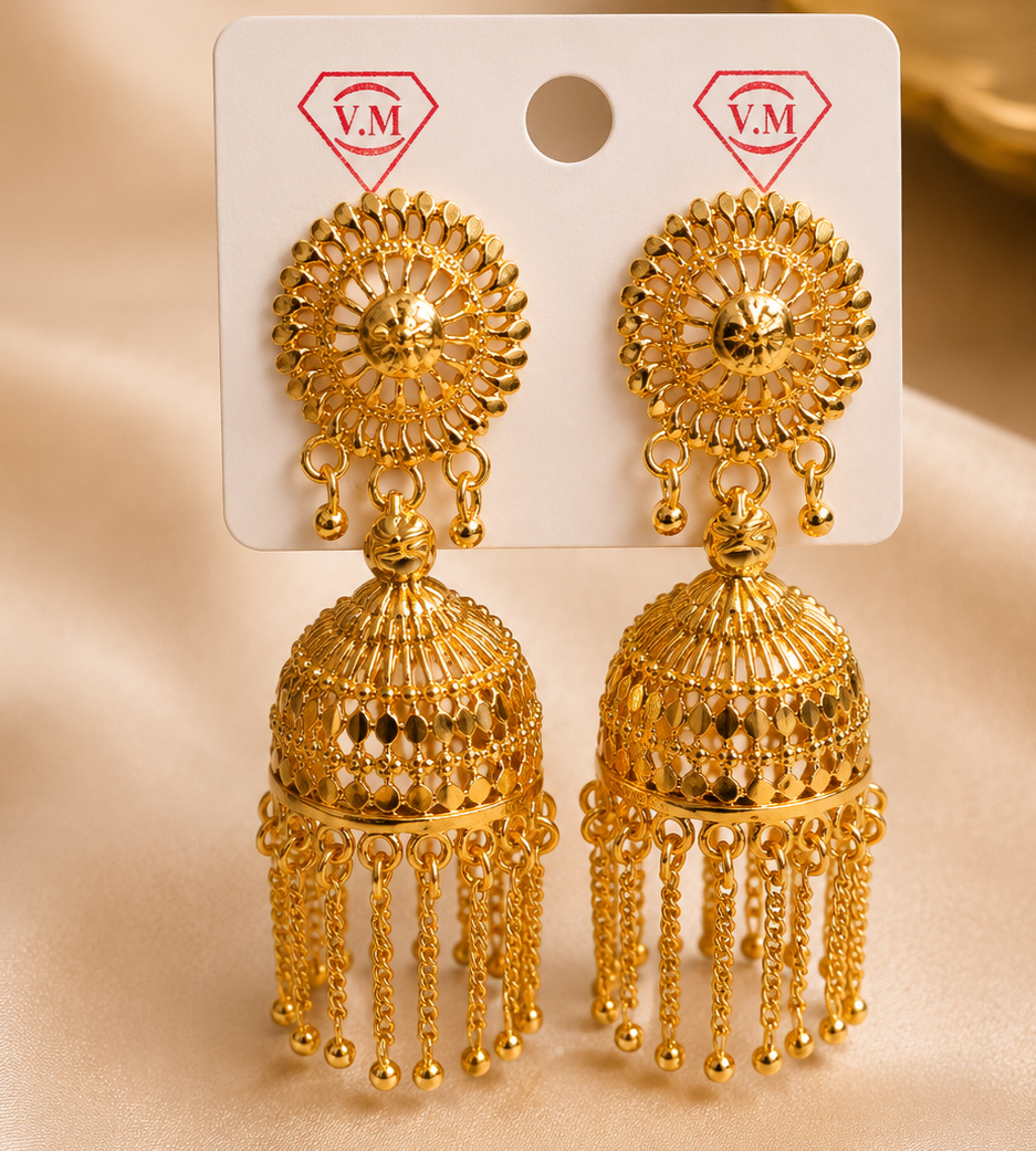 Pahadi  Jhumki – Traditional Uttarakhand Gold-Tone Tassel Earrings