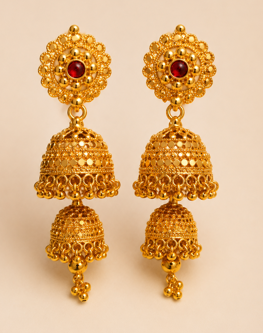 Traditional Uttarakhand Double Layer Gold-Tone Earrings