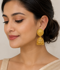 Royal Filigree Jhumka Earrings – Traditional Gold-Tone  Earrings for Women