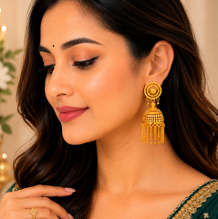 Pahadi  Jhumki – Traditional Uttarakhand Gold-Tone Tassel Earrings