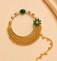 Pahadi  Nath – Traditional Uttarakhand Bridal Nath with Green Floral Design